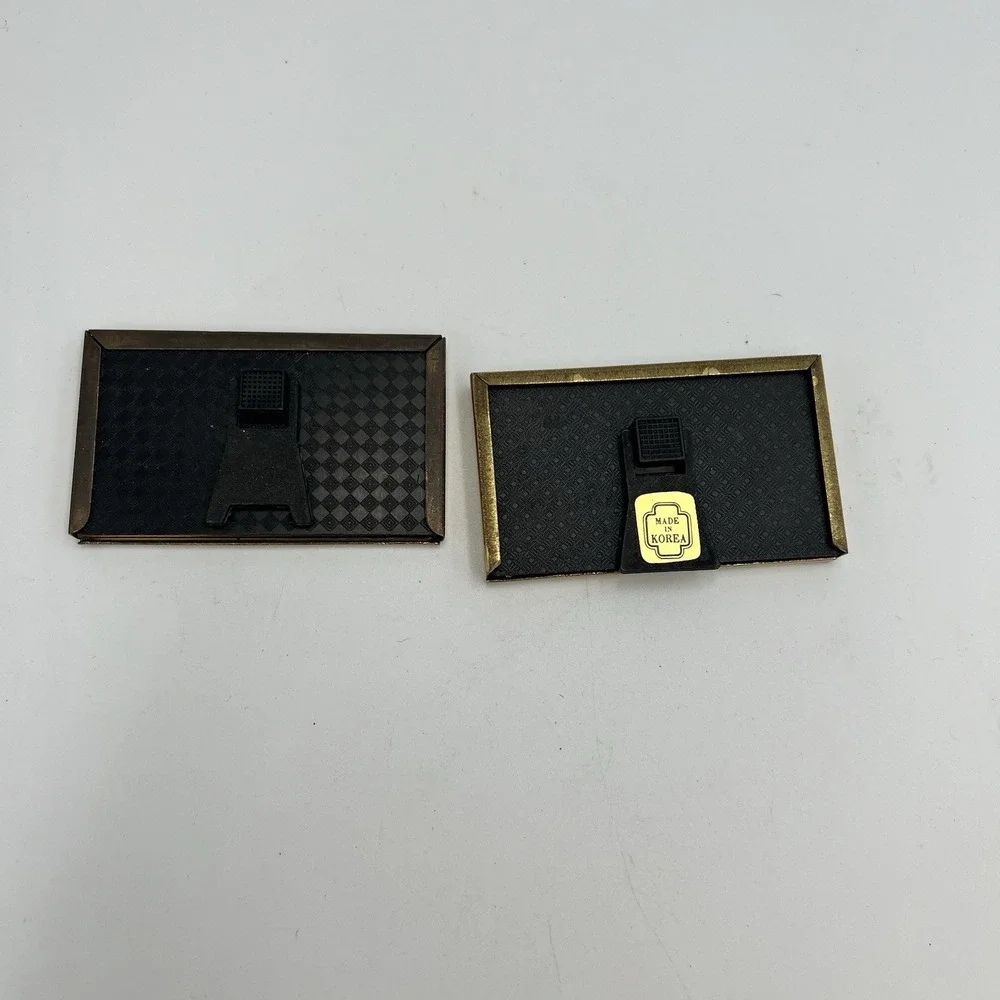 Vintage Solid Brass Double Heart Shaped Mini Picture Frame Lot of 2 Rectangle